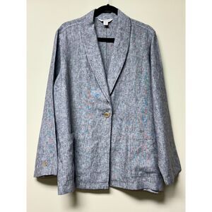 COLDWATER CREEK 100% Linen Single Button Blazer, Heathered Gray, Sz 1X